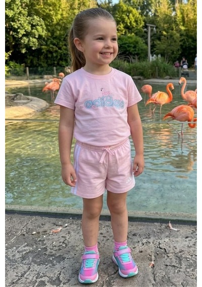 Noble Kids Kız Çocuk Yazlık Logo Baskılı Tişört Ve Şort Takım Pembe