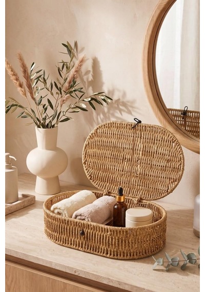 Rattan Hasır Kapaklı Çok Amaçlı Organizer Sepet M-1712 Diğer