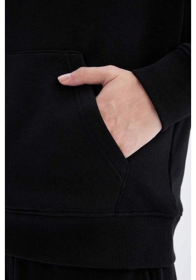 DeFacto Regular Fit Kapüşonlu Kanguru Cepli İçi Yumuşak Tüylü Basic Düz Sweatshirt X8283AZ24AUBK81