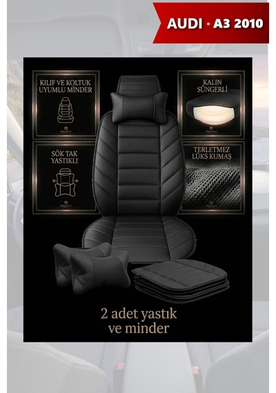 Audi A3 2010 Uyumlu Lüks Siyah Renk Premium 2 Adet Minder Ve Yastık