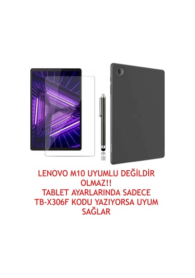 Trendsshop Tab M10 Hd Uyumlu Tb-x306f Za6w0026tr Siyah Silikon Kılıf + Ekran Koruyucu+kalem