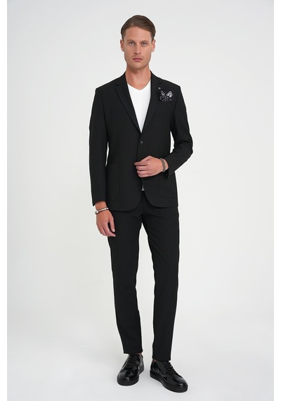 Efor Slim Fit Torba Cep Esnek Pamuk Düz Siyah Blazer Ceket C 712 Siyah