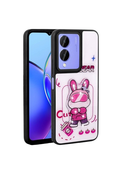 Zore Vivo Y17s Kılıf Parlayan Kabartmalı İkonik Figürlü Ogaa Amas Silikon Kapak - Beyaz