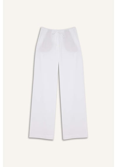 DeFacto Wide Leg Çift Cepli Yüksek Bel Geniş Paça Beyaz Palazzo Pantolon F2662AX25SMWT34