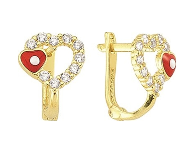 Goldkupe 14 Ayar Taşlı Kalp Altın Çocuk Küpe 1,46 Gr-1074