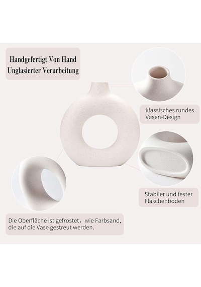 Beyaz Donut Seramik Vazo 2'li Set Modern Ev Dekorasyonu İçin, Yuvarlak Mat Vazolar Pampa Çimi İçin, Nötr Boho İskan Diğer