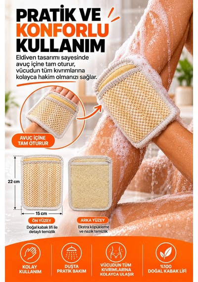 Doğal Kabak Banyo Kesesi Eldiveni Kabak Lifi Peeling Kesesi, Vücut Temizleme Ve Masaj Eldiveni