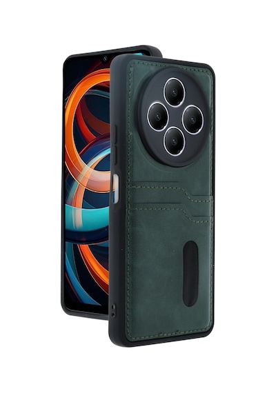 Muratech Newface Xiaomi Redmi 14c Kılıf Sara Kartvizitli Deri Kılıf - Koyu Yeşil