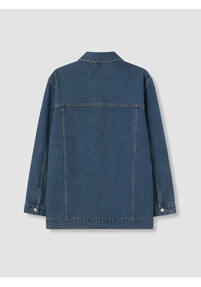Lcw Everyday Mavi Gömlek Yaka Oversize Kadın Jean Ceket