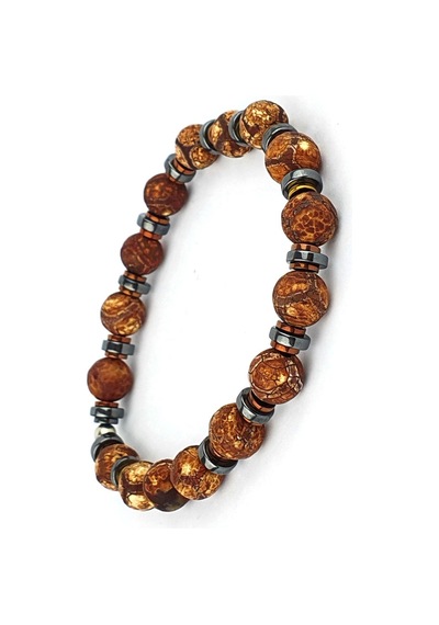 Tibet Akik Ve Hematit Taşlı Tasarım El İşi Doğal Taş Bıileklik Gümüş