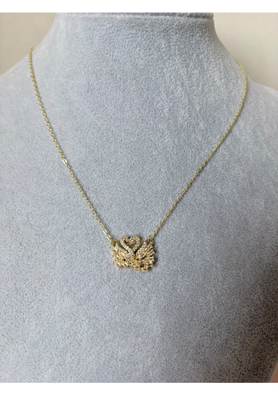 Rhea Jewelry 14k Gold Kaplama Çelik Kuğu Kolye Zirkon Taşlı İkili Kuğu Modeli Altın - Beyaz
