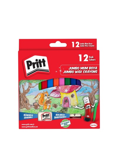 Pritt 12'li Jumbo Üçgen Silinebilir Pastel Boya Mum Boya + Silgi Ve Kalemtıraş Hediyeli Genel