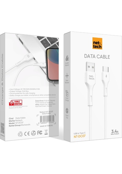 Nettech Nt-dc07 3.4a Plastik 100 Cm Type-c Şarj Ve Data Kablosu Nt-dc07