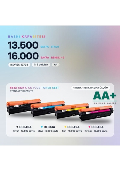 Hp 651a Cmyk Uyumlu Toner Seti Aa Plus / Laserjet Enterprise 700 Color Mfp M775 / Ce340a / Ce341a / Ce342a / Ce343a