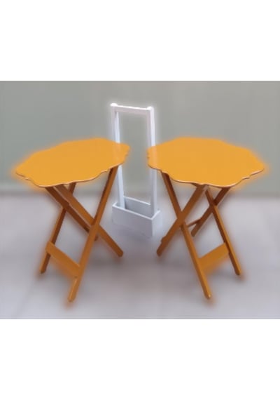 Çanta Zigon Sehpa Yonca Model İkili Takım Ahşap Mdf Hardal Renk Uyumu El Yapım