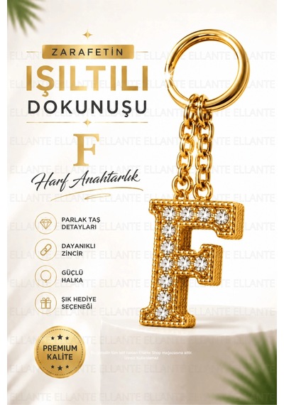 Kişiye Özel Harf Anahtarlık Altın Renk Zirkon Taşlı Şık Çanta Süsü Anahtar Aksesuarı Hediyelik Harf 57980683