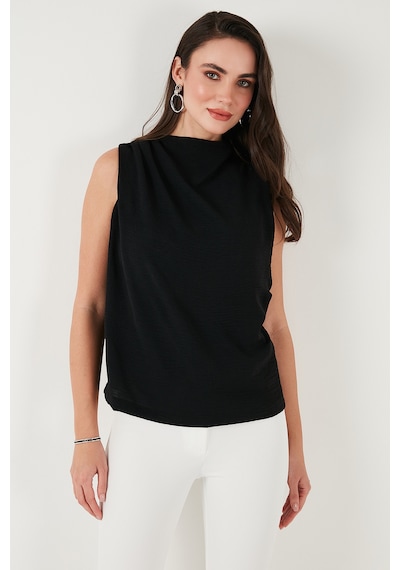 Lela Slim Fit Dik Yaka Omuz Büzgülü Bayan Bluz 6527836 Siyah