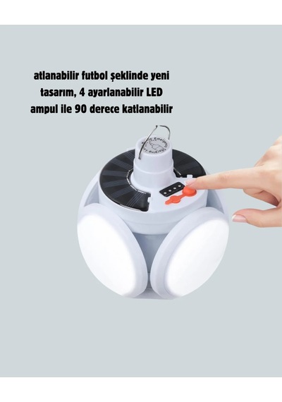 Katlanabilir Led Çadır Lambası 5 Kademeli Güneş Paneli İle Şarj