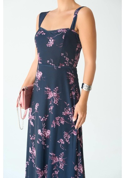 Butik Belvita Dantel Boyalı Elbise Lacivert Butik Belvita Dantel Boyalı Elbise Lacivert