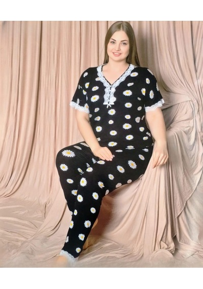 Pijamoni Kadın Viskon Büyük Beden Kısa Kol V Yaka İnce Pijama Takımı 7530/5 - 1 Adet 001 Pijamoni Kadın Viskon Büyük Beden Kısa Kol V Yaka İnce Pijama Takımı 7530/5 - 1 Adet 001