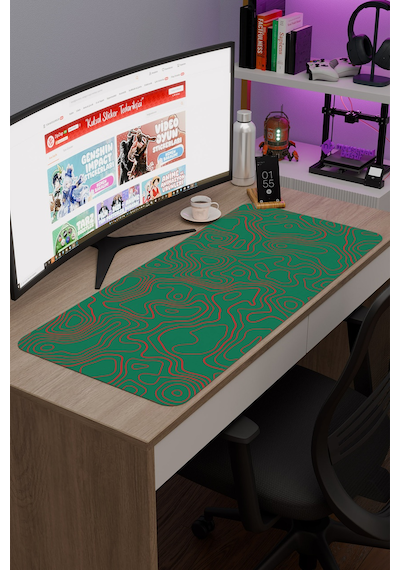 Yeşil Kırmızı 90x40 Xxl Taraftar Gaming Oyuncu Mouse Pad Kaymaz Taban Büyük Fare Altlığı Topography