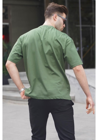 Madmext Erkek Haki Oversize Fit Basic Tişört 6066-haki Haki