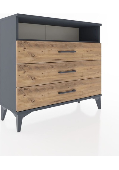 Arges Şifonyer Tek Raflı 3 Çekmeceli 88x30x80 Antrasit-çam Antrasit