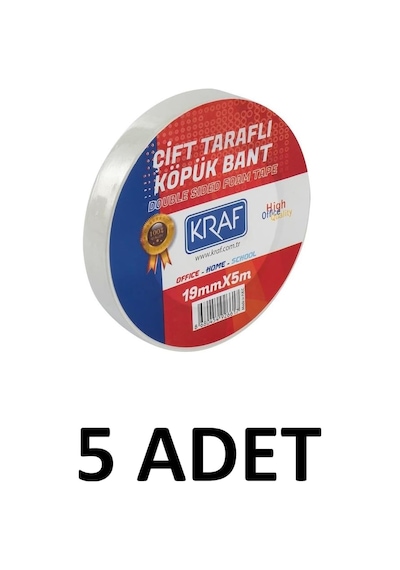 Çift Taraflı Köpük Bant, 19mm X 5m, 5 Adet Diğer