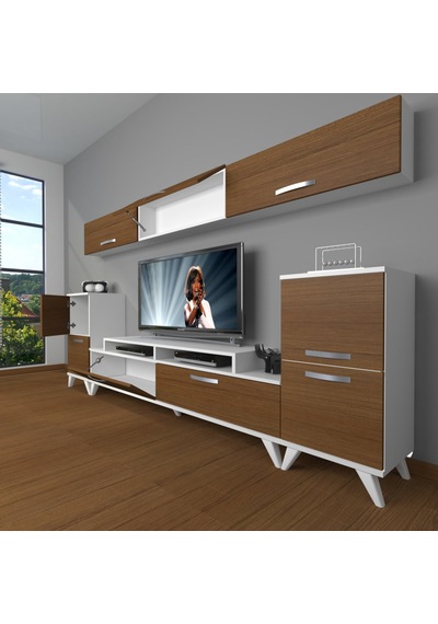 Decoraktiv Ekoflex 9 Slm Retro Tv Ünitesi Tv Sehpası Beyaz - Ceviz
