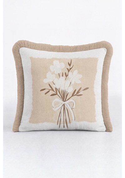 Çiçek Buketi Modern Saçaklı Yastık Kılıfı - Natürel Floral Bej Krem Vizon Püsküllü Kırlent Kılıfı Kadim Atlas Saten Çiçek Buketi Modern Saçaklı Yastık Kılıfı - Natürel Floral Bej Krem Vizon Püsküllü Kırlent Kılıfı Kadim Atlas Saten