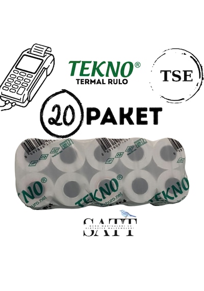 Tekno Rulo Yazarkasa Pos Rulosu 56x14 Mm 20 Paket 200'li Rulo