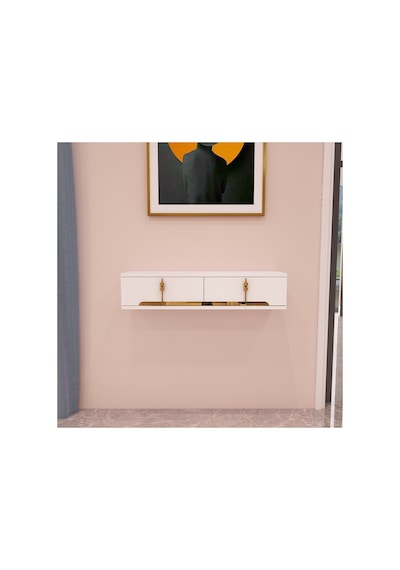Roza 90 Cm Kapaklı, Raflı ,duvara Monte Dresuar Makyaj Masası Beyaz-altın Beyaz-altın Roza 90 Cm Kapaklı, Raflı ,duvara Monte Dresuar Makyaj Masası Beyaz-altın Beyaz-altın