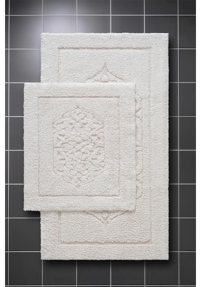 Lilly 2'li Pamuk Banyo Paspas Seti Yumuşak Dokulu Krem Yıkanabilir 60x100 + 60x50cm, Ll001w
