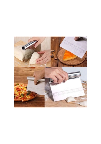 Paslanmaz Çelik Hamur Kesici Spatula Ölçülü Profesyonel Hamur Kazıyıcı El Spatulası Gri