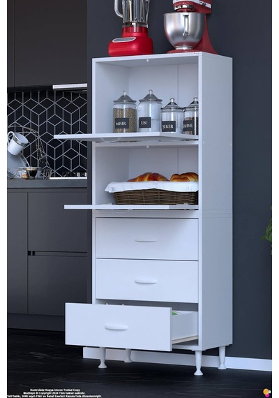 More 55 Cm Çok Amaçlı Organizer Mutfak Kiler Banyo 2 Kapaklı 3 Çekmeceli Mutfak Dolabı 55x150x32 Cm Beyaz More 55 Cm Çok Amaçlı Organizer Mutfak Kiler Banyo 2 Kapaklı 3 Çekmeceli Mutfak Dolabı 55x150x32 Cm Beyaz