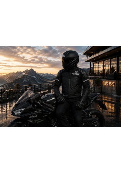Prosev 104 King Motosiklet Montu 4 Mevsim Maxdura 600-d Dayanıklı Kumaş Deri Motorcu Mont Black