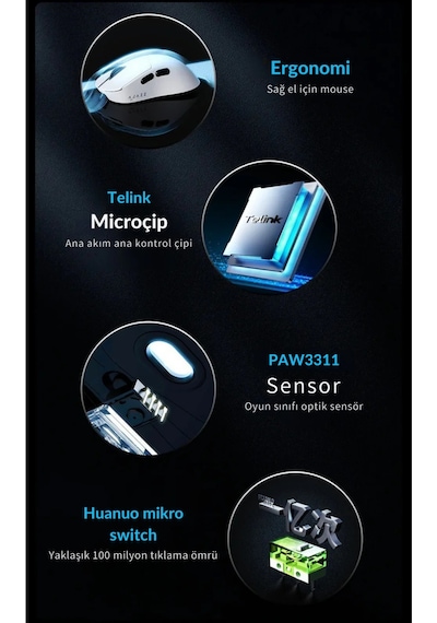 Aj179v2 Max 3 Modlu Kablolu-2.4ghz-bluetooth 1000hz 12.000 Dpı-paw 3311 Optik Sensör Oyuncu Mouse Diğer