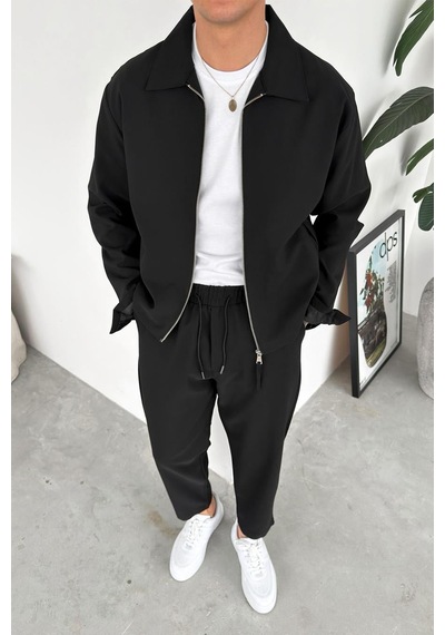 Siyah Fermuarlı Relaxed Fit Boxy Ceket Siyah