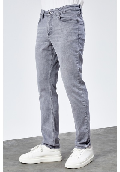 Hlt Jeans Erkek Gri Yıkamalı Regular Fit Boru Paça Likralı Jean Kot Pantolon Henry 31 - 34