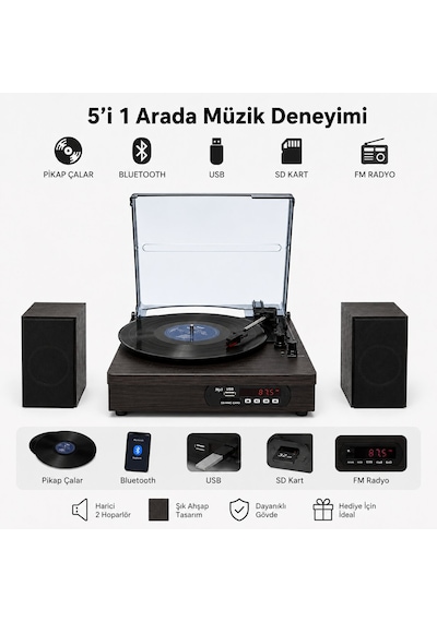 Dosound Ds-022 Nostaljik Bluetooth Pikap Çalar Usb Sd Kart Fm Radyo 1 Adet