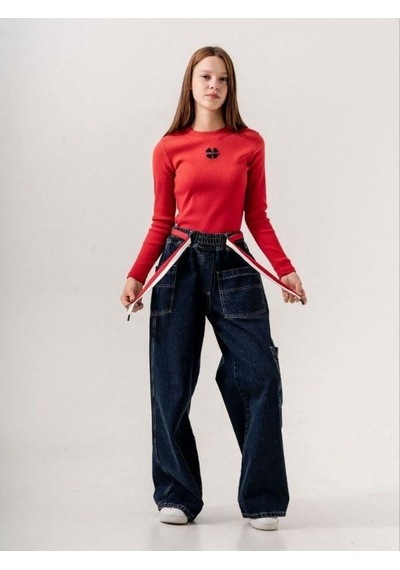 Zekids Kız Çocuk Beli Lastikli Renkli Kemerli Bol Paça Tasarım Kot Pantolon-14769 Lacivert Zekids Kız Çocuk Beli Lastikli Renkli Kemerli Bol Paça Tasarım Kot Pantolon-14769 Lacivert