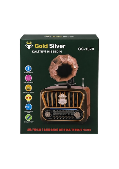 Gold Silver Gs-1370 Nostaljik Gramofon Tasarımlı Bluetoothlu 3-band Radyo & Müzik Çalar