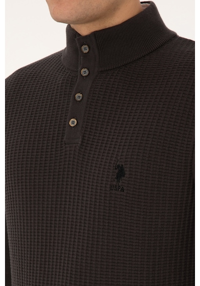 U.S. Polo Assn. Erkek Regular Fit Düğmeli Yaka Antrasit Melanj Kazak 50308915-VR081 U.S. Polo Assn. Erkek Regular Fit Düğmeli Yaka Antrasit Melanj Kazak 50308915-VR081