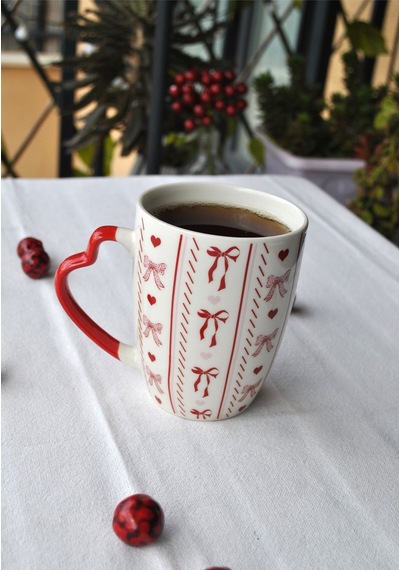1 Adet Kurdeleli Kupa Seramik Çay Kahve Kupası 330 Ml Kurdele Sevgililer Günü Altın