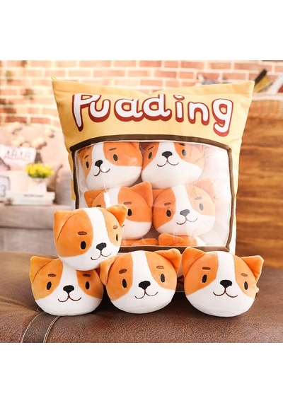 Pudding Peluş Yastık - 8 Mini Peluş - Oyuncaklı Yastık Sevimli Oyuncak Tasarım Obje Yatak Odası Çok Renkli