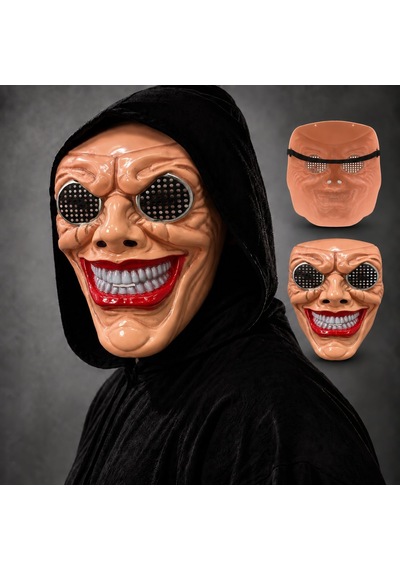 Kırmızı Ağız Ve Beyaz Diş Detaylı File Gözlü Maske