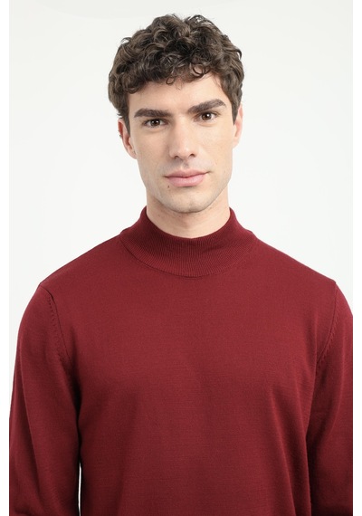 Dufy Erkek Slim Fit Yarım Balıkçı Yaka Bordo Triko-18497