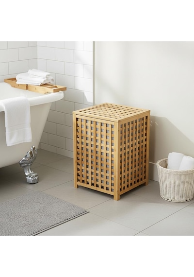 Deconox Kare Bambu Çamaşır Sepeti 40x40x56 Cm - İçi Bezli, Kapaklı Doğal Ahşap Kirli Sepeti Diğer