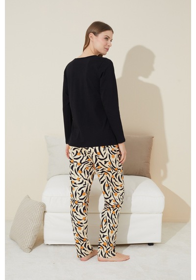 Siyah İnci Pamuklu Örme Pijama Takım 24240106 Siyah