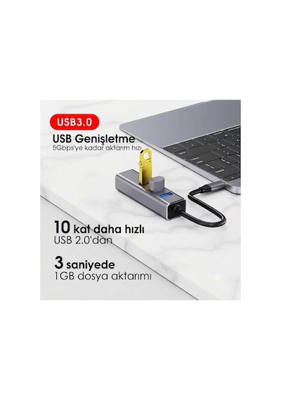 4'ü 1 Arada Type-c Hub Çoklayıcı - 1000mbps Gigabit Ethernet Rj45 Ve 3 Port Usb 3.0 Adaptör-jl-c3103a
